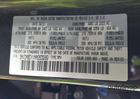 2021 Mazda Cx-30 2.5 Turbo Premium z USA, uszkodzony, nr VIN 3MVDMBDYXMM263289